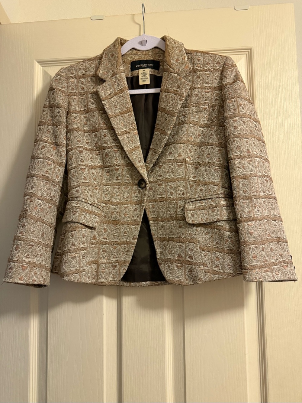 Jones New York Beige and Cream Tweed Blazer